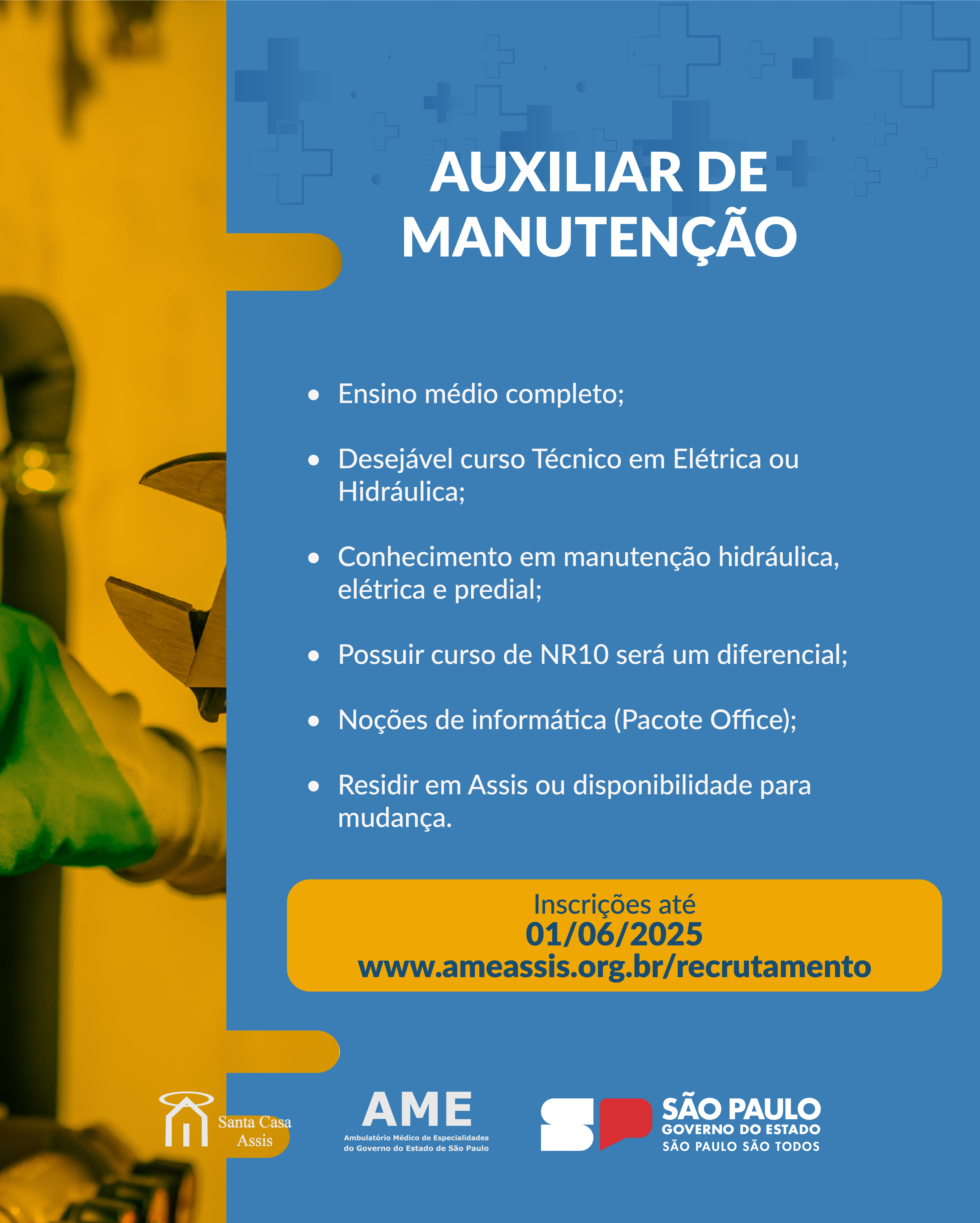 OPORTUNIDADE AME ASSIS - AUXILIAR DE MANUTENÇÃO