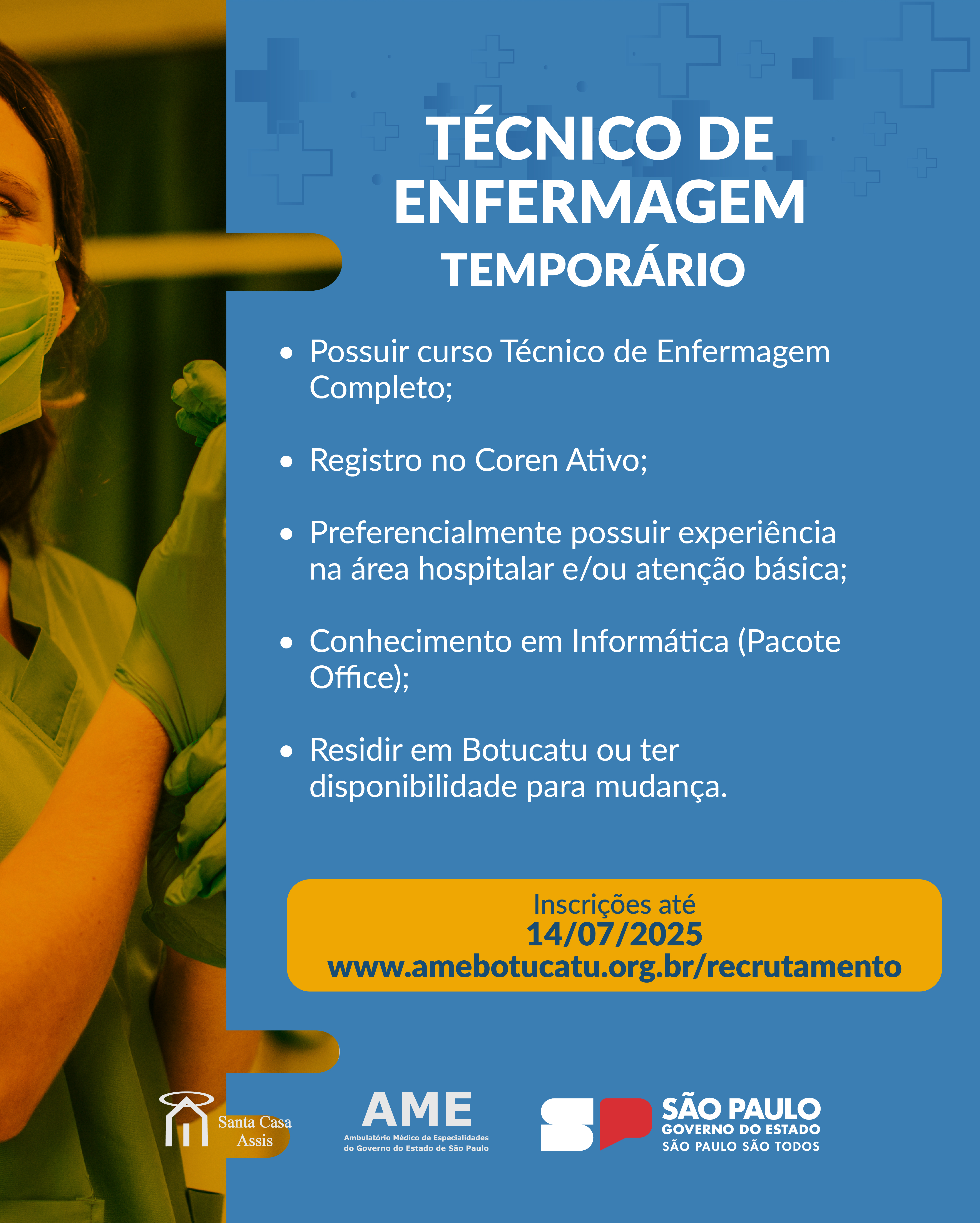 OPORTUNIDADE AME BOTUCATU - TÉCNICO DE ENFERMAGEM