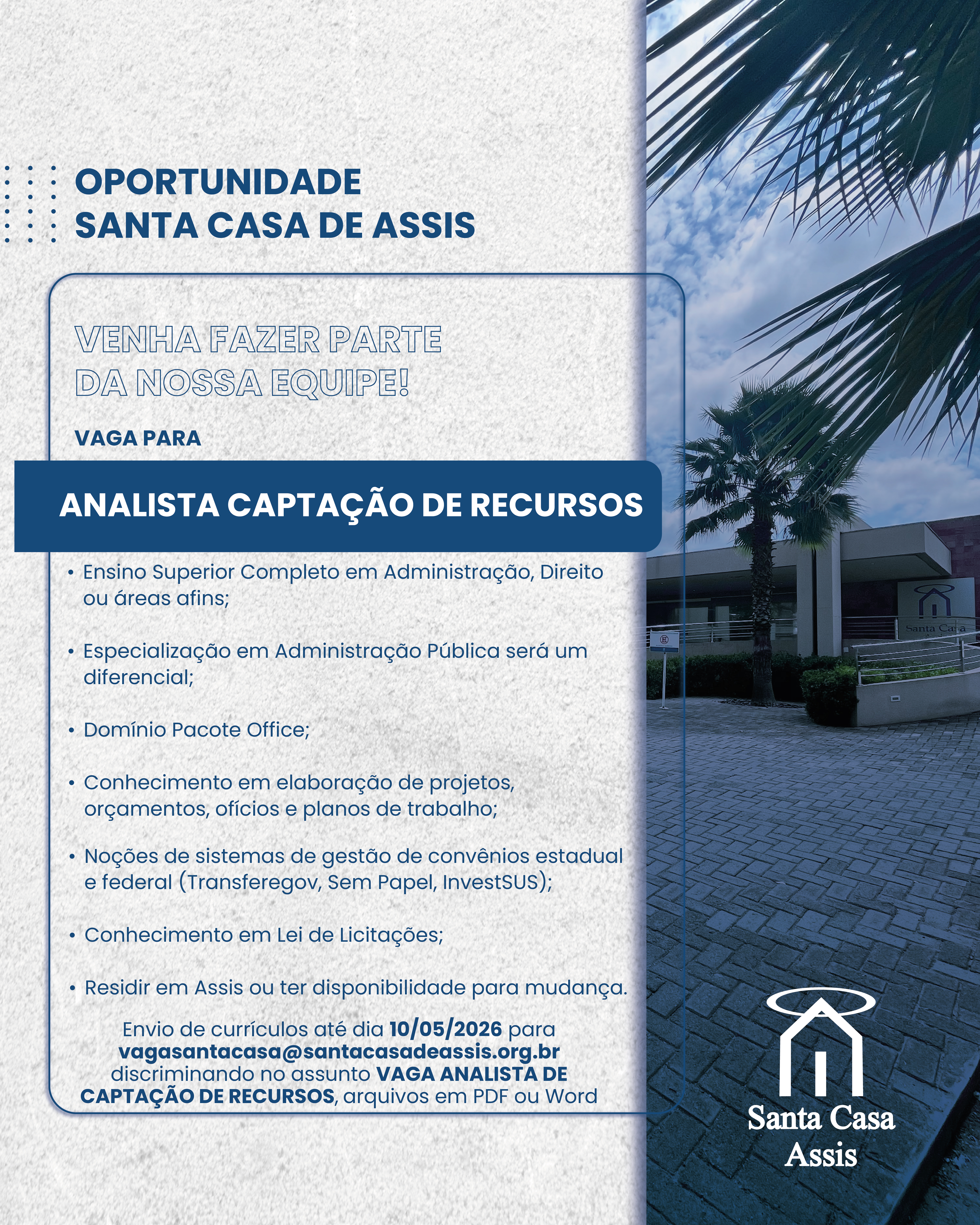 OPORTUNIDADE ANALISTA CAPTAÇÃO DE RECURSOS
